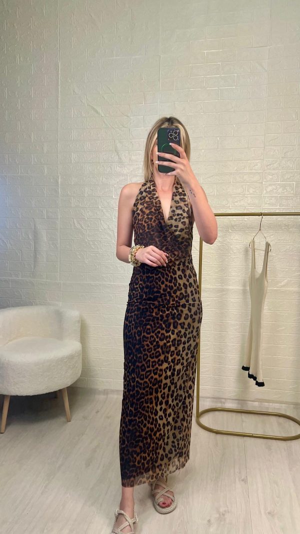 LEOPAR BOYUNDAN ASKILI ELBİSE