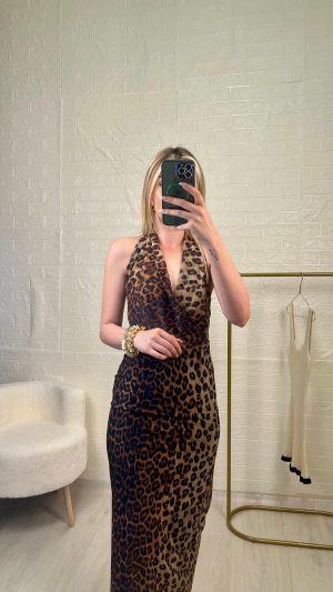 LEOPAR BOYUNDAN ASKILI ELBİSE