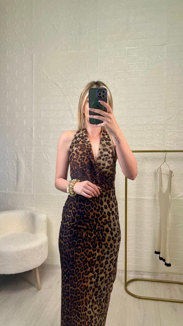 LEOPAR BOYUNDAN ASKILI ELBİSE